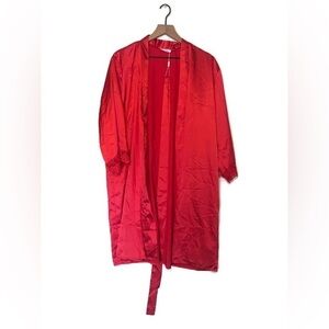 Ekouaer Red Short Sleeve Satin Lace Trim Robe Women’s Plus size XXL 2X